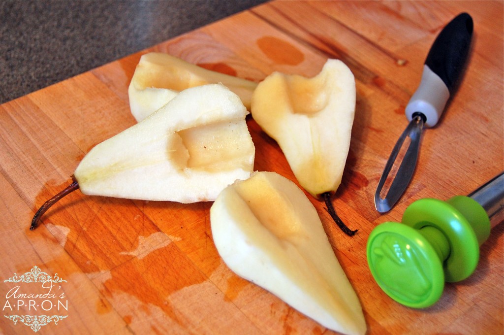 Photo step by step tutorial for poaching pears at Amanda's Apron